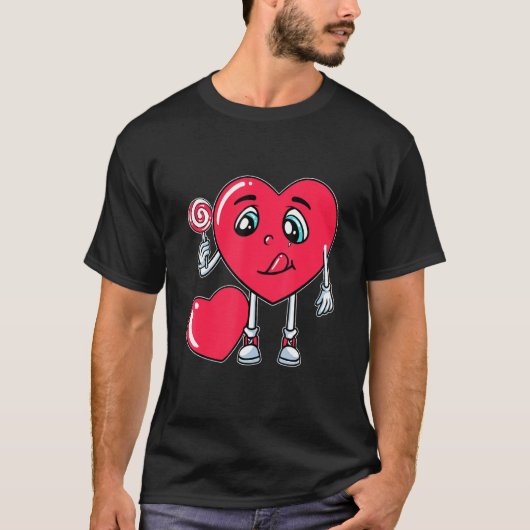Heart Eating Lollipop Valentijnsdag Sweet Snoep B T-shirt (Voorkant)