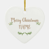 Heart Editable Green Leaves Kerstmis Bauble Keramisch Ornament (Voorkant)