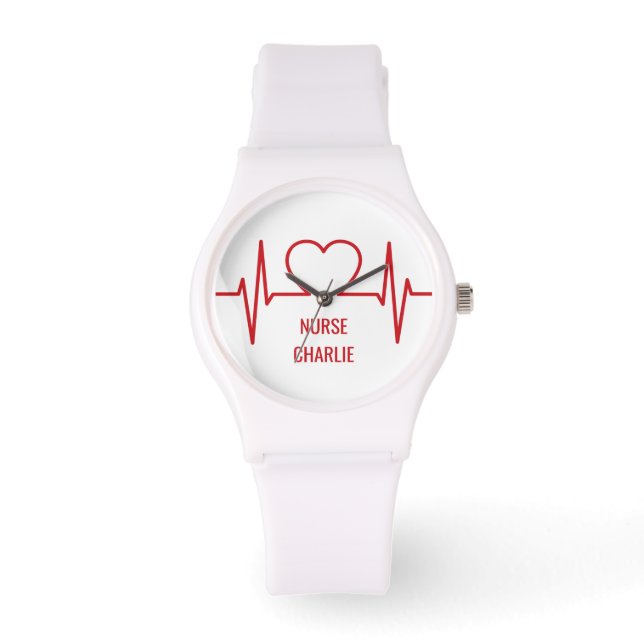 Heart EKG aangepaste naam & beroep horloges (Voorkant)