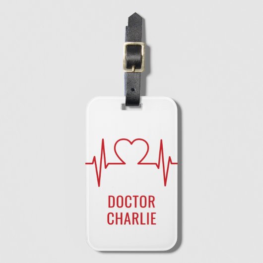Heart EKG-aangepaste naam & kleur Bagagelabel (Voorkant (verticaal))