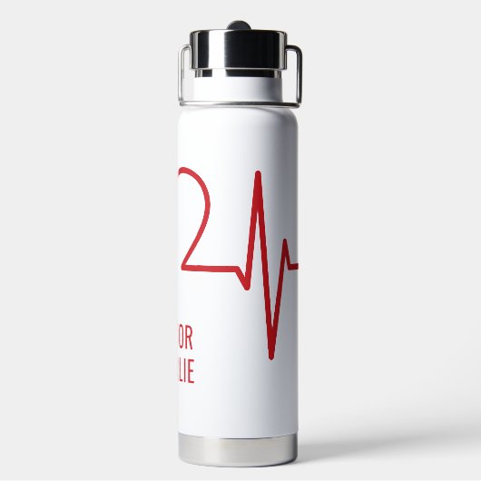Heart EKG-aangepaste naam & kleur Waterfles (Achterkant)