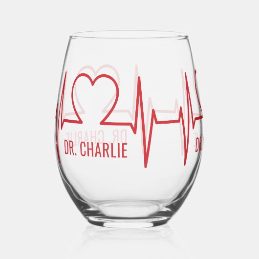 Heart EKG aangepaste naam Wijnglas Zonder Voet (Voorkant)