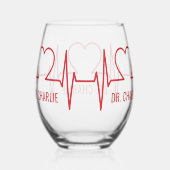 Heart EKG aangepaste naam Wijnglas Zonder Voet (Rechts)