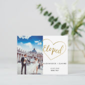 Heart Eloped Marriage Faux Gold Announcement Card Aankondigingskaart (Staand voorkant)
