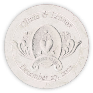 Heart Embossed Emblem Vintage Wedding Date Namen Ronde Sticker
