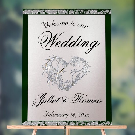 Heart, Emerald Ribbon & Sparkle Welkom Acryl Bord (Neutraal)