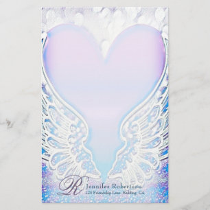 Heart en Angel Wings Monogram Stationery Briefpapier