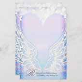 Heart en Angel Wings Monogram Stationery Briefpapier (Voorkant / Achterkant)