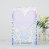 Heart en Angel Wings Monogram Stationery Briefpapier (Staand voorkant)