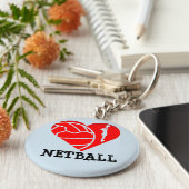 Heart en Ball Silhouette Design Love Netball Sleutelhanger (Zijkant)