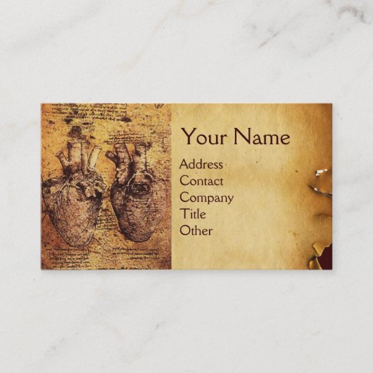 Heart en de bloedvaten Antiek perkament Visitekaartje (Voorkant)