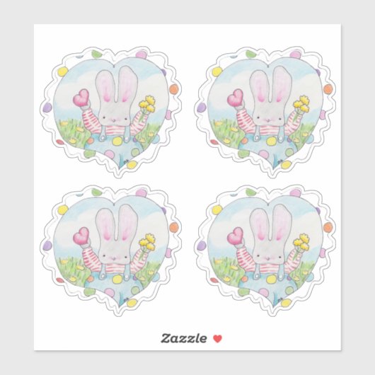 Heart en Flower Bunny Sticker (Vel)