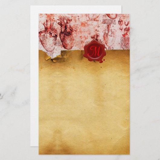 HEART- EN IT-BLOEDVAARTUIGEN RODE WAX SEAL PARCHME BRIEFPAPIER (Voorkant / Achterkant)