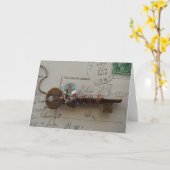 Heart en Key gemengd media-Ketting nog leven Kaart (Gele Bloem)