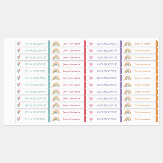 Heart en regenboogkleur Gecodeerd meisje Waterdich Labels (Vel)