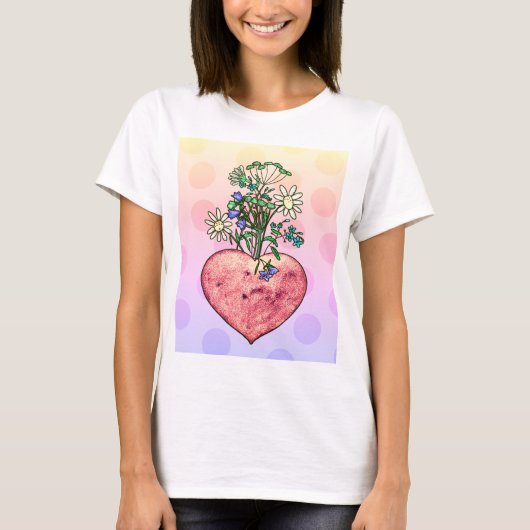 Heart en wilde bloemen T-Shirt (Voorkant)