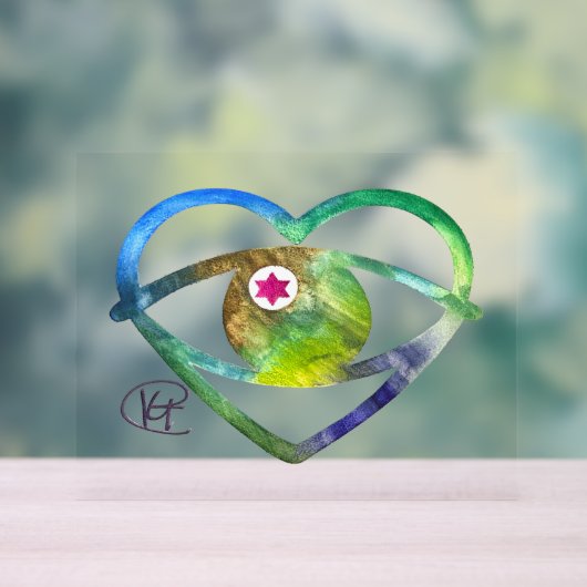 Heart Evil Eye Earth Waterverf Art Acryl Bord (Neutraal)