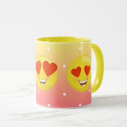 Heart Eye Yellow Love Emoji Polkadot Mok (Voorkant rechts)