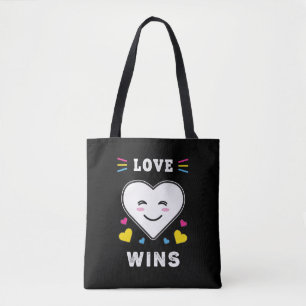 Heart Face Love Wins LGBTQ Pansexual Pride Tote Bag