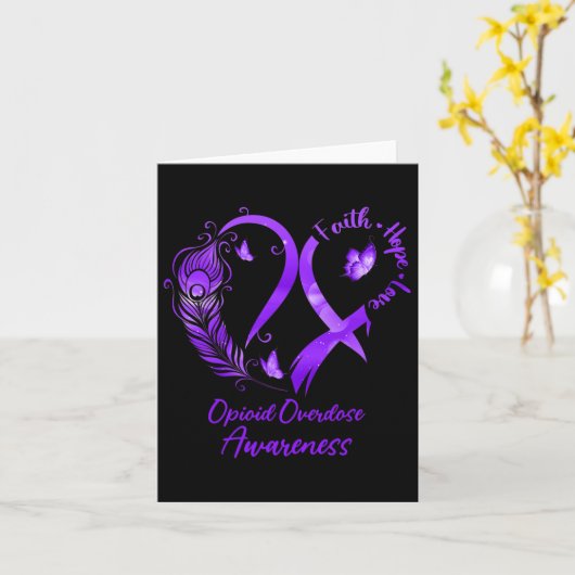 Heart Faith Hope Love Opioid Overdose Paars Ribbo Kaart (Gele Bloem)