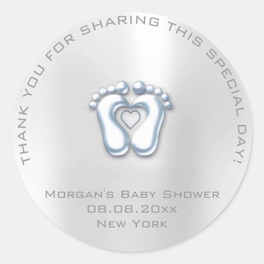 Heart Feet Baby shower Favor Boy Hartelijk dank Ronde Sticker (Voorkant)