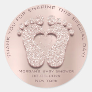 Heart Feet Baby shower Favor Cadeautje Roze Blush Ronde Sticker