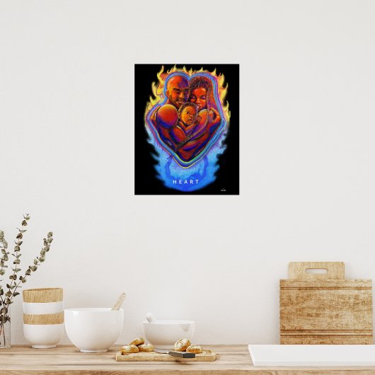 Heart Flame Black Love Poster (Keuken)