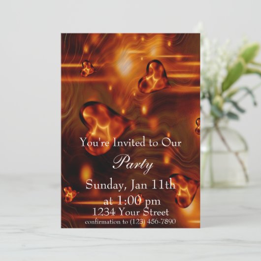Heart Flame Party Uitnodigen vol Kaart (Staand voorkant)