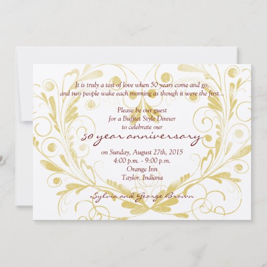 Heart Floral Diamond 50th Wedding Jubileum Kaart (Voorkant)