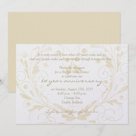 Heart Floral Diamond 60th Wedding Jubileum Kaart (Voorkant / Achterkant)