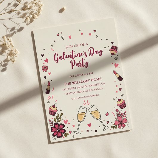 Heart Floral Galentine’s Party Invitation Kaart