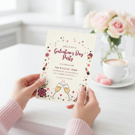 Heart Floral Galentine’s Party Invitation Kaart