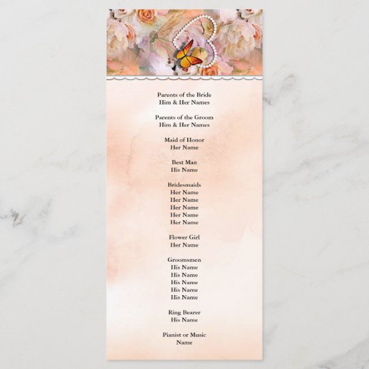 Heart Floral Roos Butterfly Pearls Wedding Program Programmakaart (Achterkant)