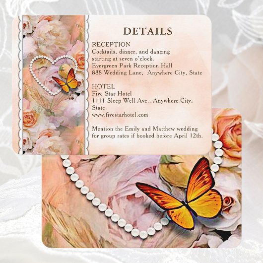 Heart Floral Roos Butterfly Weduwest Details Informatiekaartje