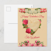 Heart Floral Valentijn Aangepaste familienaam Feestdagenkaart (Voorkant / Achterkant)