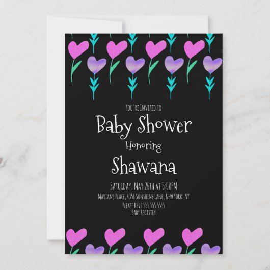 Heart Floral Valentijnsdag Baby shower Uitnodiging (Voorkant)