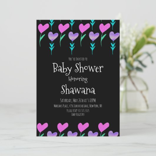 Heart Floral Valentijnsdag Baby shower Uitnodiging (Staand voorkant)