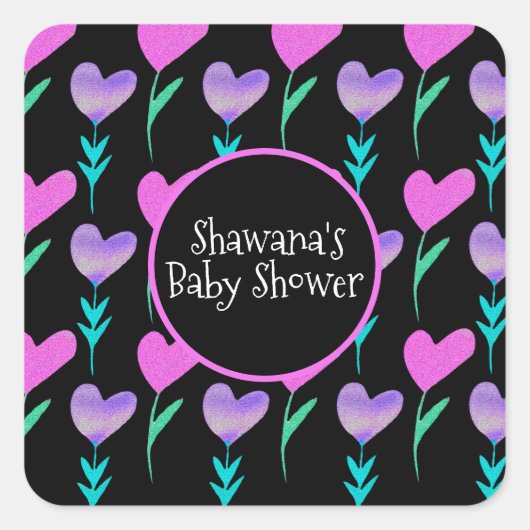 Heart Floral Valentijnsdag Baby shower Vierkante Sticker (Voorkant)