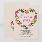 Heart Floral Wreath Valentijn Party Invitation Kaart (Voorkant / Achterkant)