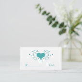 Heart Flourish Place Card, Blauwgroen Plaatskaartje (Staand voorkant)