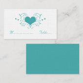 Heart Flourish Place Card, Blauwgroen Plaatskaartje (Voorkant / Achterkant)