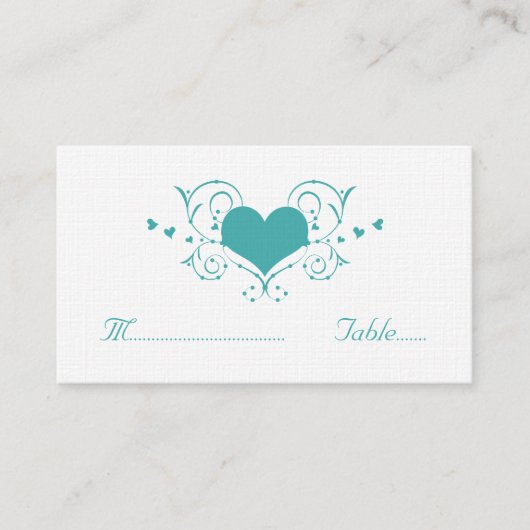 Heart Flourish Place Card, Blauwgroen Plaatskaartje (Voorkant)