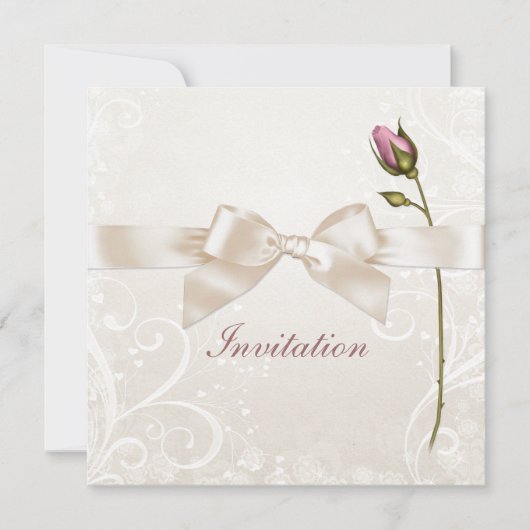 Heart Flourish Roos Wedding Invitation Kaart (Voorkant)