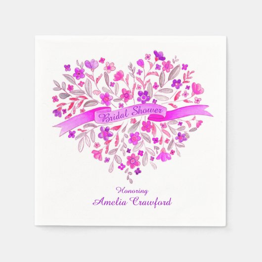 Heart flower bouquet paars vrijgezellenfeest serve servetten (Voorkant)