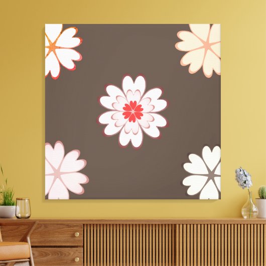 Heart Flowers op Coffee Brown Canvas Afdruk (Insitu (Woonkamer))