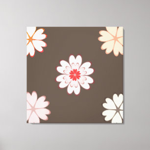 Heart Flowers op Coffee Brown Canvas Afdruk