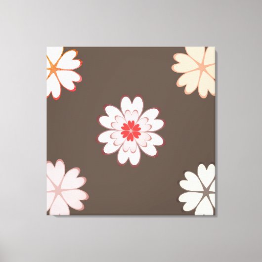 Heart Flowers op Coffee Brown Canvas Afdruk (Voorkant)