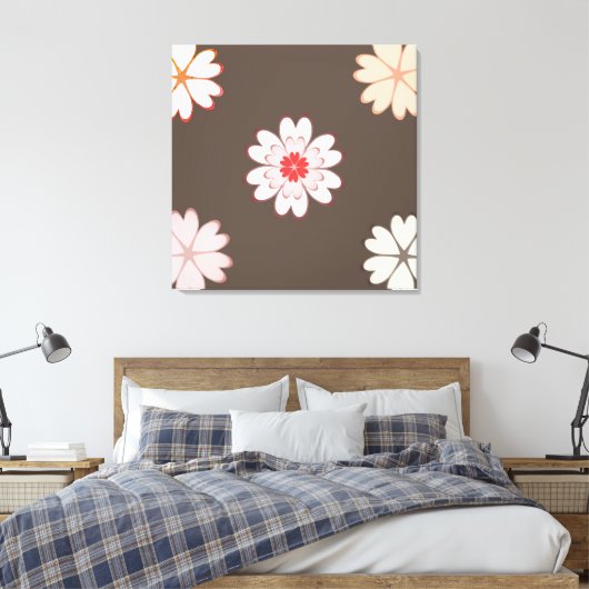 Heart Flowers op Coffee Brown Canvas Afdruk (Insitu (Slaapkamer))