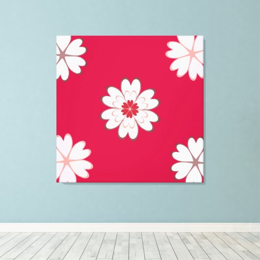 Heart Flowers op Crimson Red Canvas Afdruk (Insitu (Houten vloer))