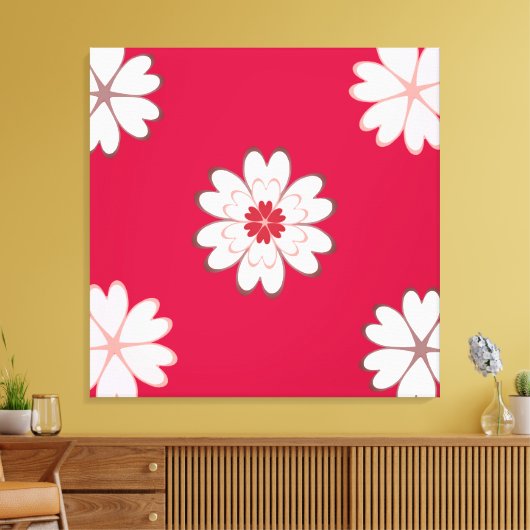 Heart Flowers op Crimson Red Canvas Afdruk (Insitu (Woonkamer))